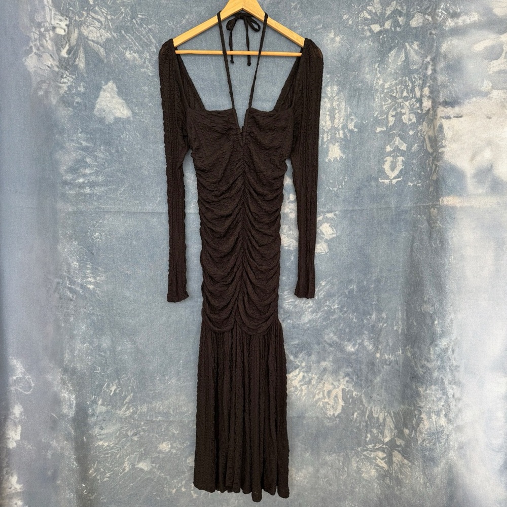 Ganni Black Ruched Long Sleeve Dress